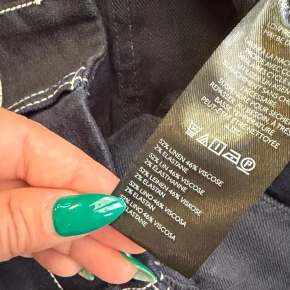 Anthropologie Maeva The Colette Linen Crop Wide Leg Pants Navy Blue Size |28 - Picture 6 of 12